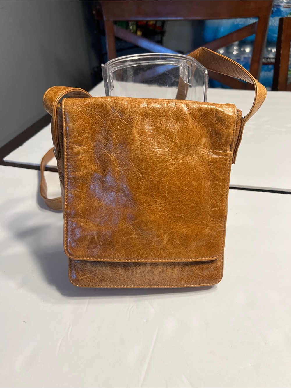 HOBO Leather Messenger Bag - Caramel Brown